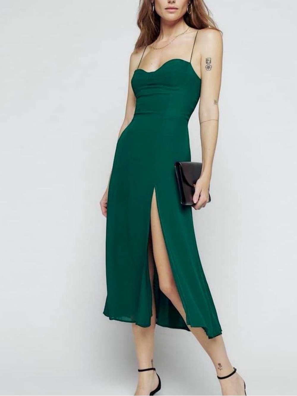 Reformation Emerald Green Midi Dress with Slit